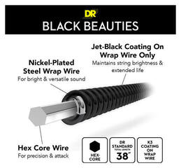 E-gitarstrenger DR Strings BKE-10/52 Black Beauties - Black Colored Electric Guitar Strings: Medium to Heavy 10-52 - 4