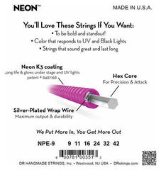 Cordas para guitarra elétrica Mi DR Strings NPE-9 Neon Cordas para guitarra elétrica Mi - 3