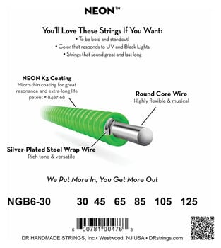 Struny pro 6-strunnou baskytaru DR Strings Neon Hi-Def NGB6-30 Struny pro 6-strunnou baskytaru - 4