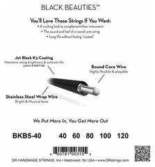 Basskitarri keeled DR Strings BLACK BEAUTIES - BLACK Colored Bass Strings: 5-String Light 40-120 - 3