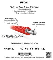 Basskitarri keeled DR Strings HI-DEF NEON - RED Colored Bass Strings: 5-String Light 40-120 - 3