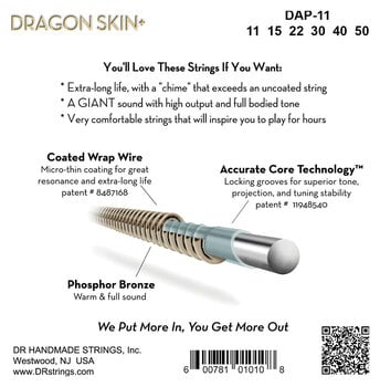 Cordas de guitarra DR Strings Dragon Skin+ Coated Phosphor Bronze Custom Light Cordas de guitarra - 4