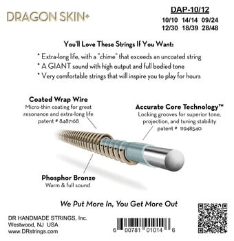 Struny pro akustickou kytaru DR Strings Dragon Skin+ Coated Phosphor Bronze 12-String Light Struny pro akustickou kytaru - 4