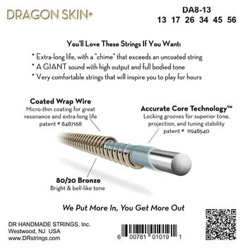 Struny pro akustickou kytaru DR Strings Dragon Skin+ Coated 80/20 Medium Struny pro akustickou kytaru - 4