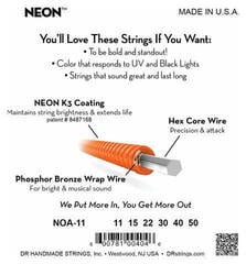 Gitaros stygos DR Strings HI-DEF NEON - ORANGE Colored Acoustic Guitar Strings: Custom Light 11-50 - 3