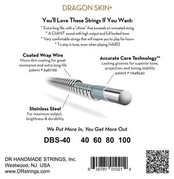 Struny pro baskytaru DR Strings Dragon Skin+ Coated Steel Light 40-100 Struny pro baskytaru - 4
