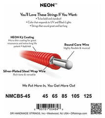 Basskitarri keeled DR Strings HI-DEF NEON - MULTI-COLOR Colored Bass Strings: 5-String Medium 45-125 - 3