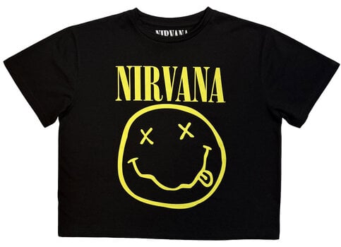 T-shirt Nirvana Yellow Happy Face Crop Top Black L Femme - 2