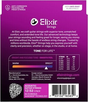 Guitar strings Elixir Nanoweb 12-53 3-Pack Guitar strings - 3