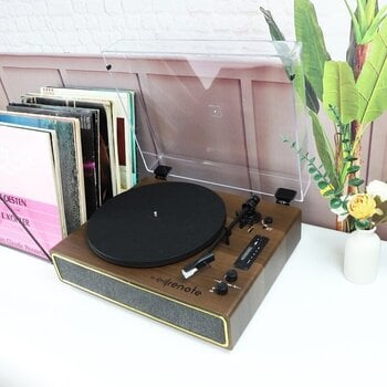 Turntable Renote Retro Record Player with Dust Cover Brown Turntable - 6