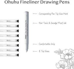 Bolígrafo técnico Ohuhu Fineliner juego de revestimientos Negro 8 piezas - 1