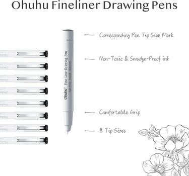 Stylo technique Ohuhu Fineliner Ensemble de doublures Noir 8 pièces - 2