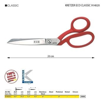 Foarfece croitorie
 Kretzer Solingen Eco Classic 914020 Foarfece croitorie 20 cm Red - 2