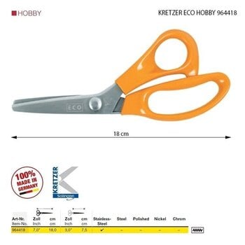 Škare po mjeri Kretzer Solingen Eco Hobby 964418 Škare po mjeri 18 cm Yellow - 2