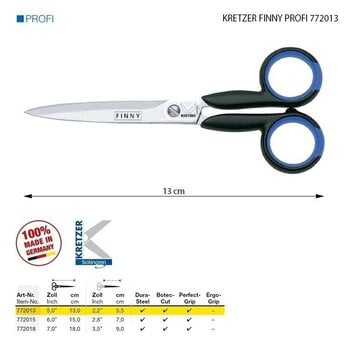 Universal Scissors Kretzer Solingen Finny Profi 772013 Universal Scissors 13 cm Blue - 2
