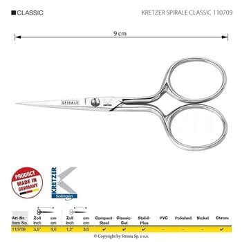 Foarfece de broderie
 Kretzer Solingen Spirale Classic 110709 Foarfece de broderie 9 cm Silver - 2