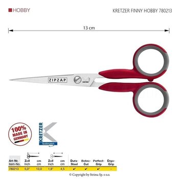 Foarfece de broderie
 Kretzer Solingen Finny Hobby 780213 Foarfece de broderie 13 cm Red - 2