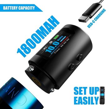 Aparate de tatuat fără fir Emalla Grand G4 Mașină de tatuaj wireless 4,2 mm Black/Blue - 4