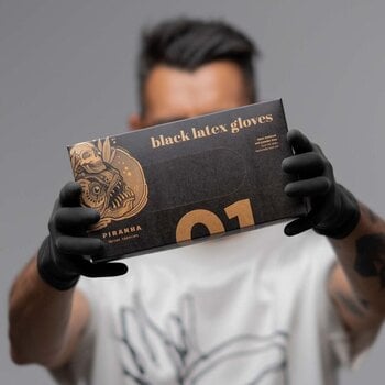 Tattoo Supplies Piranha Latex Disposable Gloves L Black 100 pcs - 7