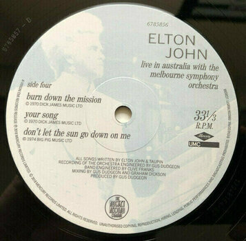 Vinyl Record Elton John - Live In Australia With The (2 LP) - 8