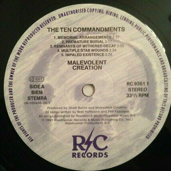 Vinyl Record Malevolent Creation - The Ten Commandments (LP) - 2