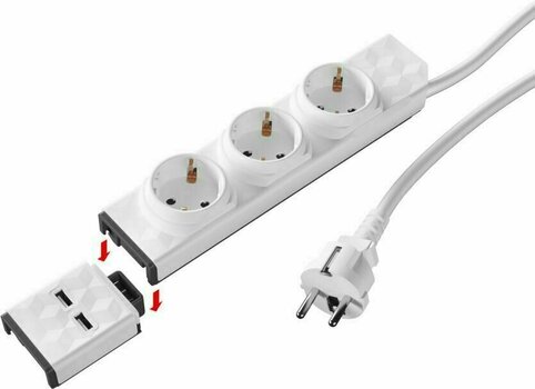 Voedingskabel PowerCube PowerStrip Modular Switch 1,5m + USB modul + PowerStrip Rail Wit 1,5 m - 2