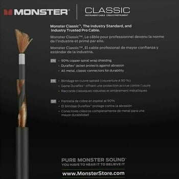 Câble pour instrument Monster Cable Prolink Classic 12FT Instrument Cable Noir 3,6 m Droit - Droit - 6
