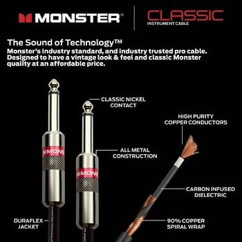 Câble pour instrument Monster Cable Prolink Classic 21FT Instrument Cable Noir 6,4 m Droit - Droit - 5