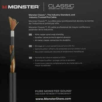 Câble pour instrument Monster Cable Prolink Classic 21FT Instrument Cable Noir 6,4 m Droit - Droit - 6