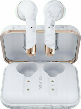 True trådlös in-ear Happy Plugs Air 1 Plus Earbud White Marble - 4