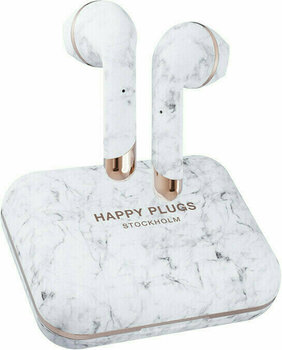 True trådlös in-ear Happy Plugs Air 1 Plus Earbud White Marble - 5
