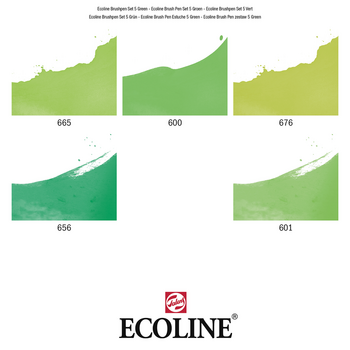 Marker Ecoline Brush pen X9 Акварел фломастери Green 5 Ком - 4