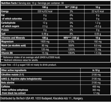 Anaboliserare och stimulerande medel före träning BioTechUSA Black Blood CAF+ Blueberry 300 g Anaboliserare och stimulerande medel före träning - 2