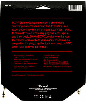 Kabel za instrumente Dunlop MXR DCIR10 Stealth Siva 3,1 m Ravni - Ravni - 3
