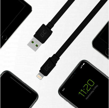 Cable USB Green Cell KABGC02 GCmatte Lightning Flat 25 cm Negro 25 cm Cable USB - 4