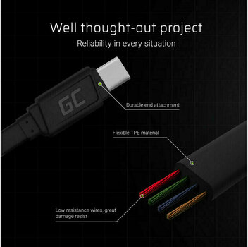 USB Kábel Green Cell KABGC03 GCmatte USB-C Flat 25 cm Čierna 25 cm USB Kábel - 3