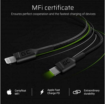 USB Cable Green Cell KABGC07 Power Stream USB-C - Lightning 100 cm Black 100 cm USB Cable - 3