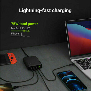 AC Adapter Green Cell CHARGC01 Power Source 75W 4-port charger USB-C 75.0 AC Adapter - 3