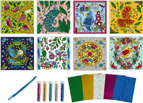 Imagini de sablare Janod J07829 Imagini de sablare Păsări Nisipuri strălucitoare și hârtii metalice - 10