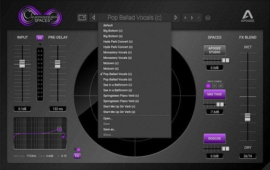 Studio software plug-in effect Apogee FX Clearmountain's Spaces (Digitaal product) - 3