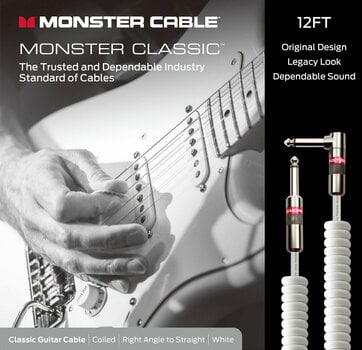 Instrument Cable Monster Cable Prolink Classic 12FT Coiled Instrument Cable White 3,5 m Angled-Straight - 2