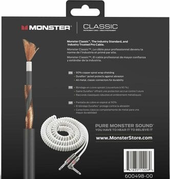 Hangszerkábel Monster Cable Prolink Classic 12FT Coiled Instrument Cable Fehér 3,5 m Pipa - Egyenes  - 3