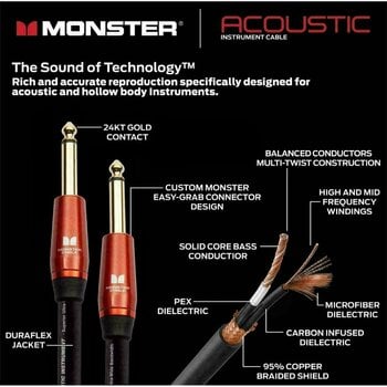 Instrument Cable Monster Cable Prolink Acoustic 21FT Instrument Cable Black 6,4 m Straight - Straight - 3