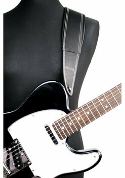 Leather guitar strap Richter Springbreak I Black Leather guitar strap Black With White Stitches - 9
