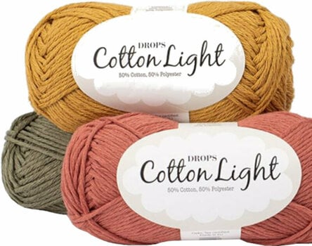 Knitting Yarn Drops Cotton Light Uni Colour 12 Green Khaki Knitting Yarn - 2