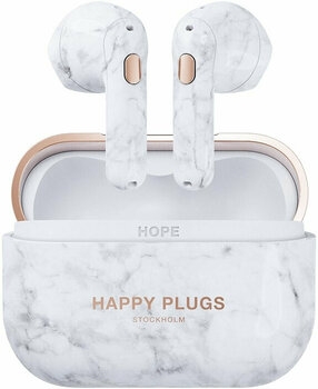 True trådlös in-ear Happy Plugs Hope White Marble - 3