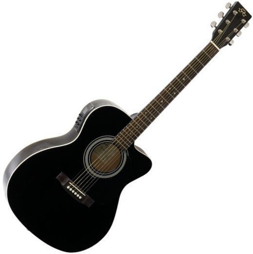 Guitare Jumbo acoustique-électrique SX OM160-CE-Black Gloss
