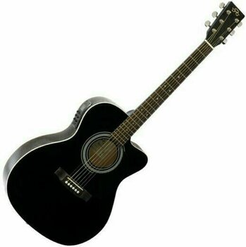 Guitare Jumbo acoustique-électrique SX OM160-CE-Black Gloss - 1