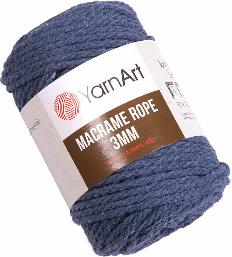 Cord Yarn Art Macrame Rope 3 mm 3 mm 761 Denim Blue Cord
