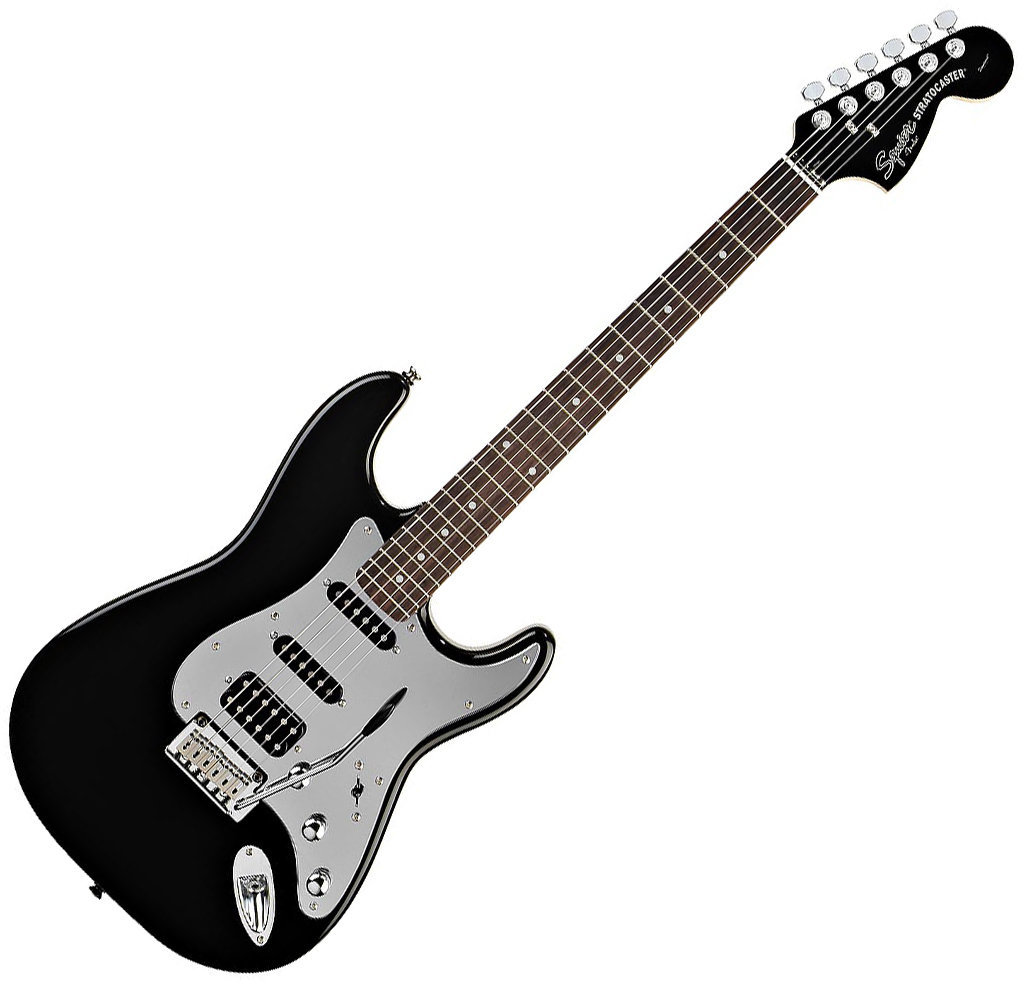 Electric guitar Fender Squier Black and Chrome Standard Stratocaster HSS RW Black